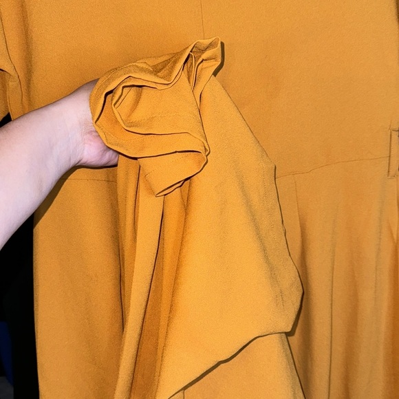 NWT- EVEN & ODD- front wrap mustard yellow short sleeve jumpsuit size Large - Picture 5 of 10